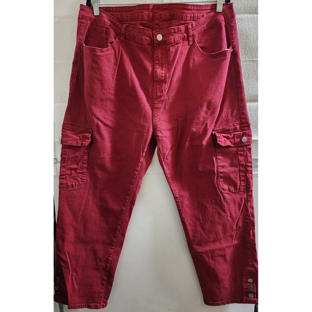 TEMU BURGUNDY CARGO STRETCH JEANS